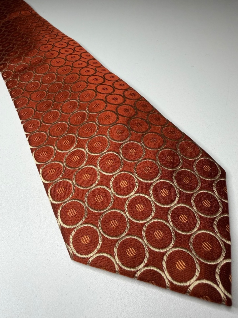 BCBG Attitude 100% Silk Orange Gold Medallion Necktie - 59" L / 3.5" W